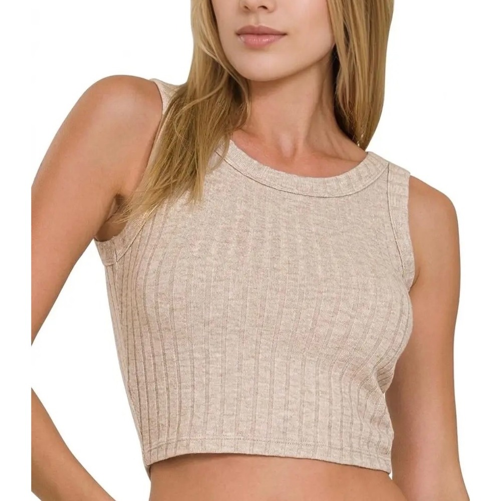 Ribbed Sleeveless Crop Tank Top - Zenana‎